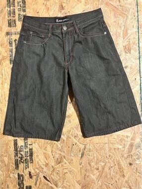 Vintage Y2K Red Ape Denim Shorts Mens 32 Black Red Stitch Baggy Hip Hop